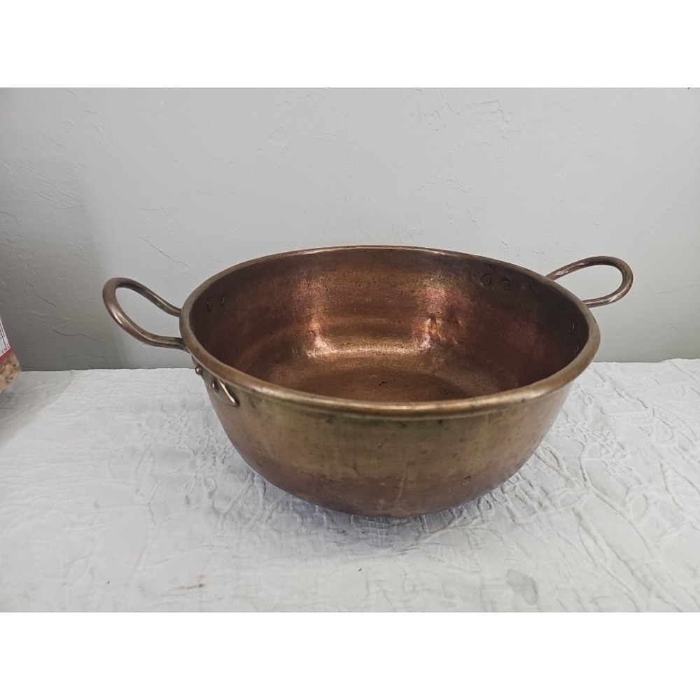 Antique Copper‎ Candy Apple Butter Kettle Primitive Large Copper good 12.5in